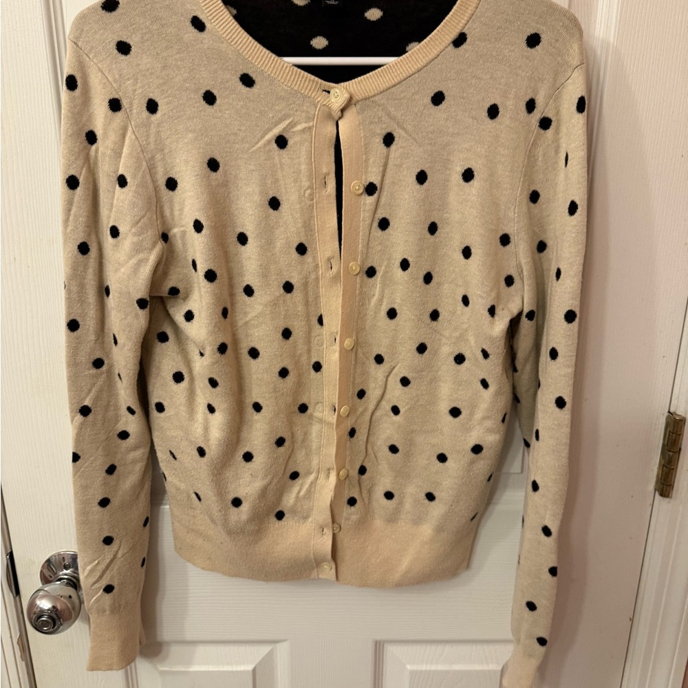 Ann Taylor Cream and Black Polka Dot Cardigan